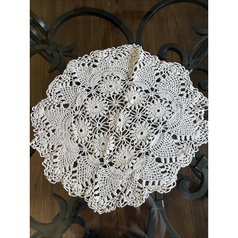 Vintage Hand Crocheted 16" Diameter Doily IVORY Round GUC